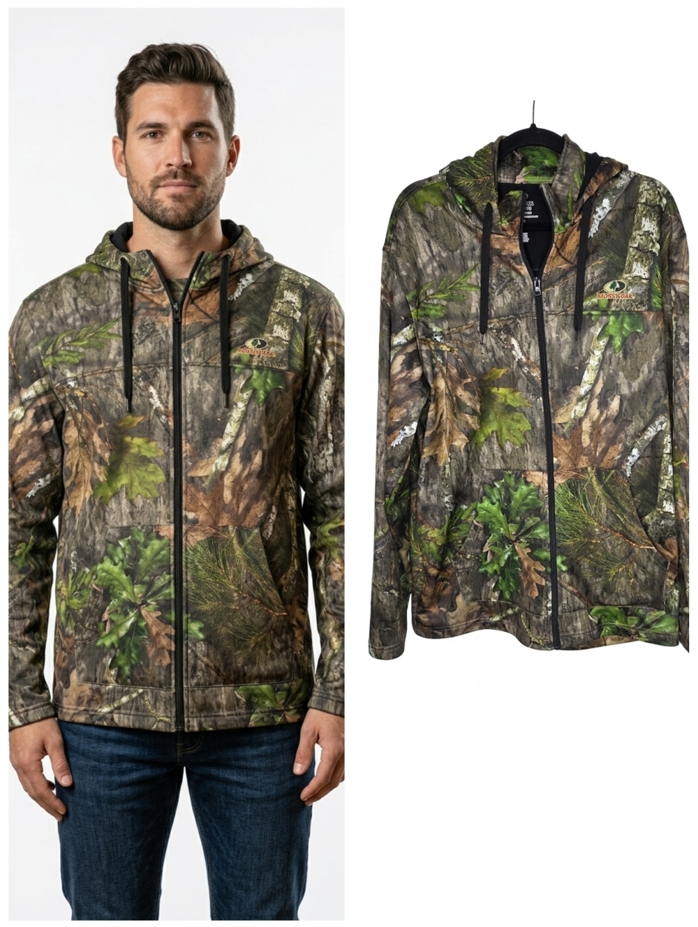 Mossy Oak Realtree-Style Full-Zip Camo Hoodie Jacket Brown & Green Men's Size XL